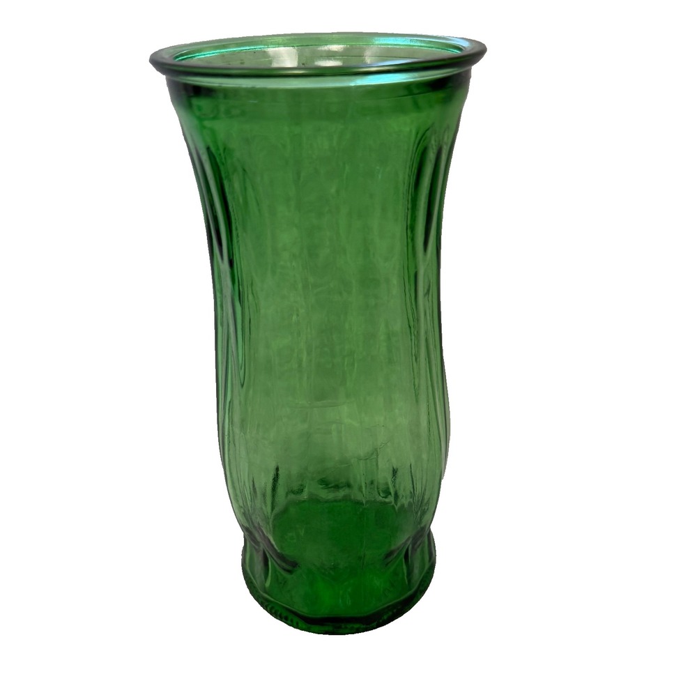 E.O. Brody Co MCM Vintage Emerald Green Rib Glass Vase Classic Flared Fluted Rim